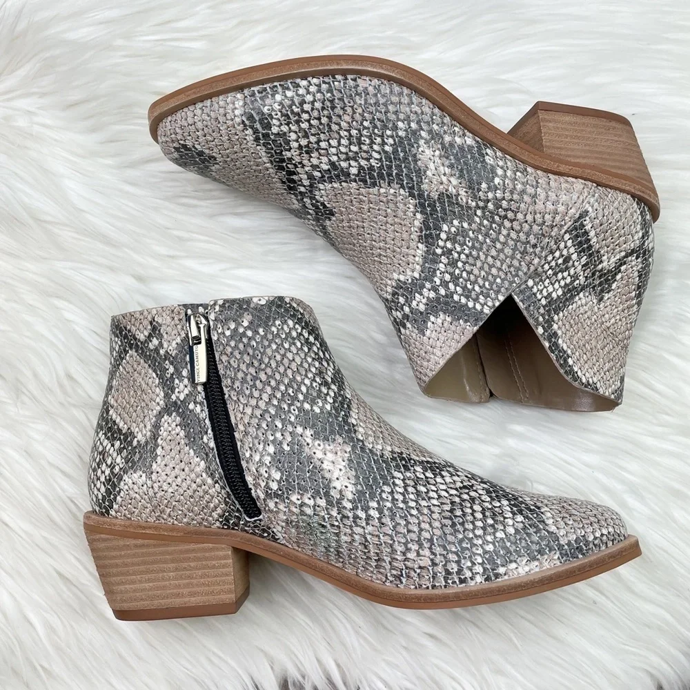 New Vince Camuto Arendara Snake Print Leather Booties in Warm Roccia